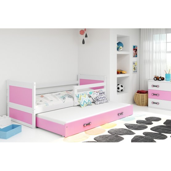 Detská posteľ s prístelkou Rocky - bielo-ružová