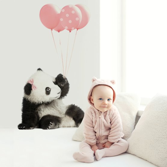 Dekorácia na stenu DEKORNIK - panda s ružovými balónikmi