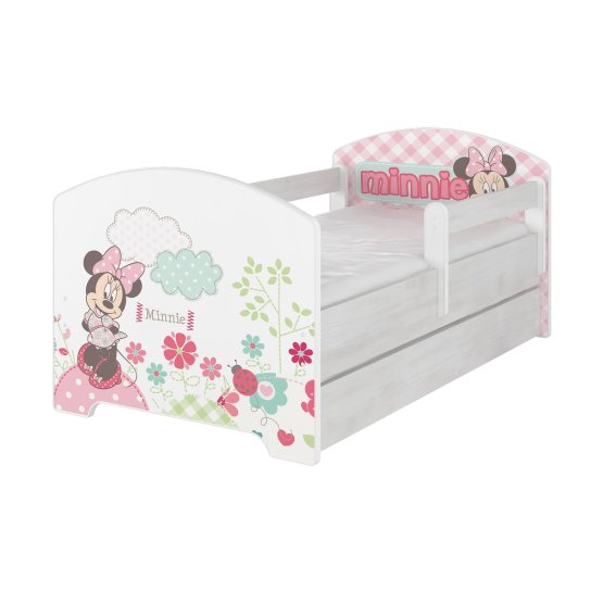Detská posteľ sa zábranou - Minnie Mouse - dekor nórska borovica