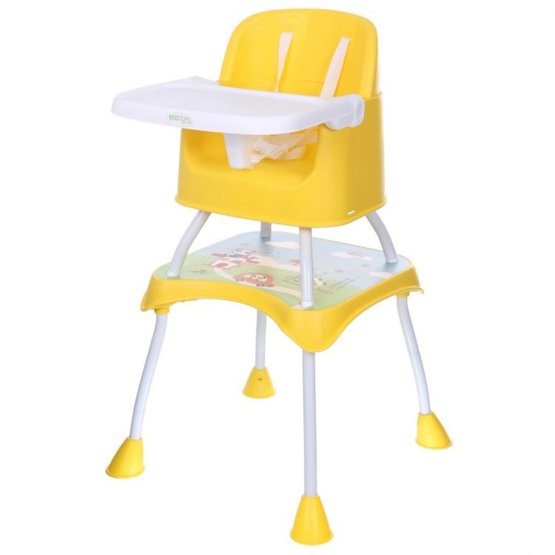 Detská jedálenská stolička Panda 3v1 - žltá
