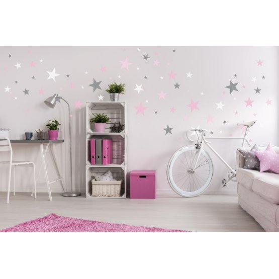 Dekorácia na stenu - sivé a ružové hviezdičky 