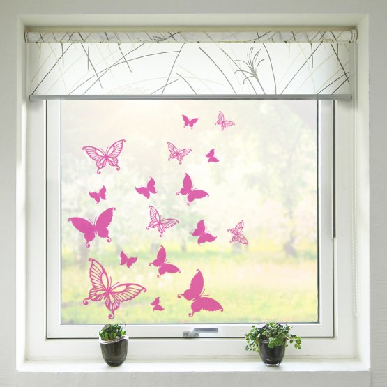 Dekorácia na sklo - ružové motýle