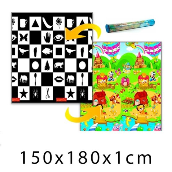 Detský penový koberec - šachovnica + domček leva 150x180x1cm