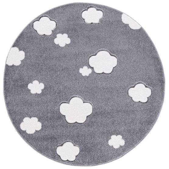 Detský okrúhly koberec MRÁČIKY - striebornošedý