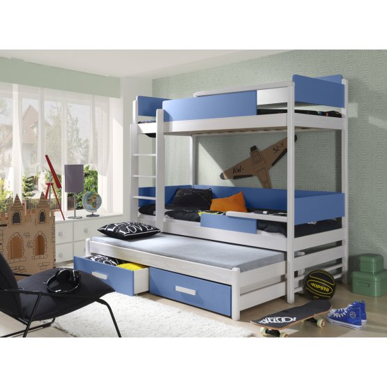 Ourbaby poschodová posteľ s prístelkou Quatro modrá