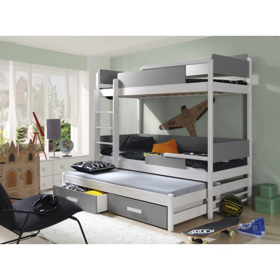 Ourbaby poschodová posteľ s prístelkou Quatro - šedo-biela