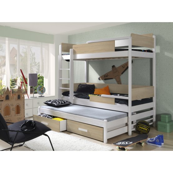 Ourbaby poschodová posteľ s prístelkou Quatro - dub sonoma-biela