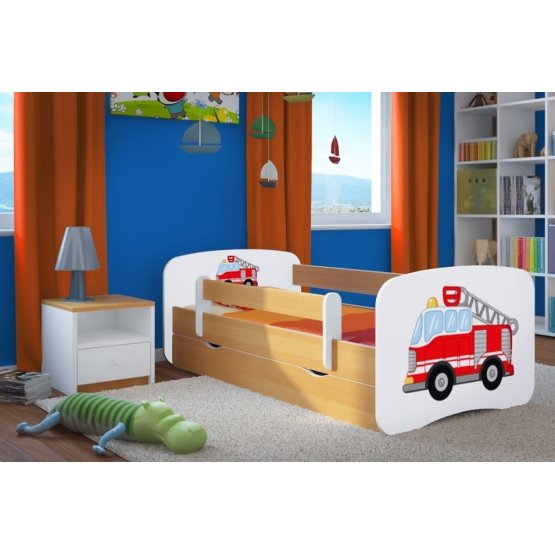 OURBABY detská posteľ so zábranou - hasičské auto - buk 