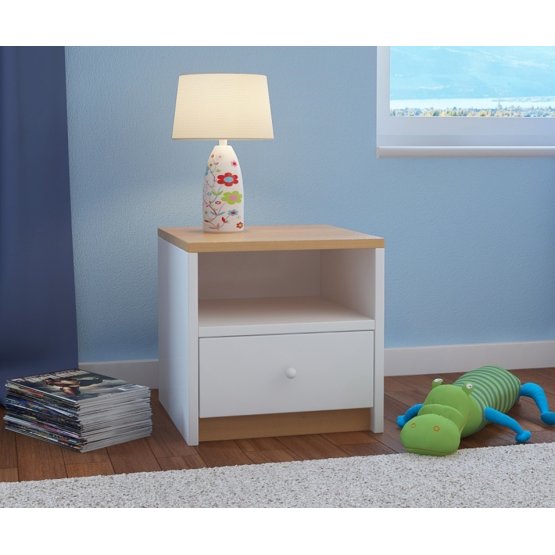 OURBABY detský nočný stolík - bukovo-biely