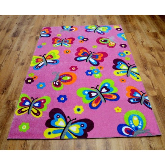 Detský koberec - motýliky Lea - svetlo ružový