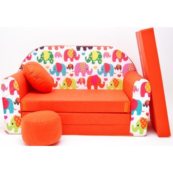 Detská pohovka - sloníky - oranžová