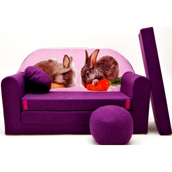 Detská pohovka - zajačiky - fialová