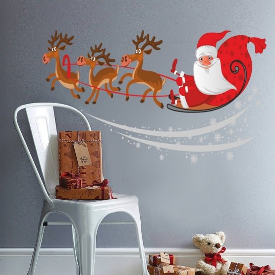 Vianoční dekorácia na stenu - Santa na saniach
