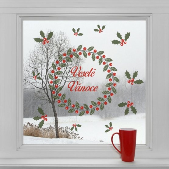 Vianoční dekorácia na okno - Vianoční veniec