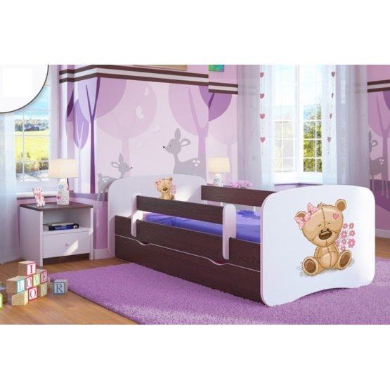 OURBABY detská posteľ so zábranou - medvedík - tmavý orech