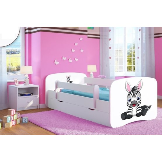 OURBABY detská posteľ so zábranou - zebra - biela