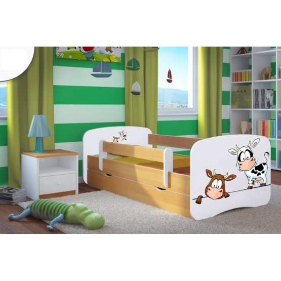OURBABY detská posteľ so zábranou - kravičky- buk