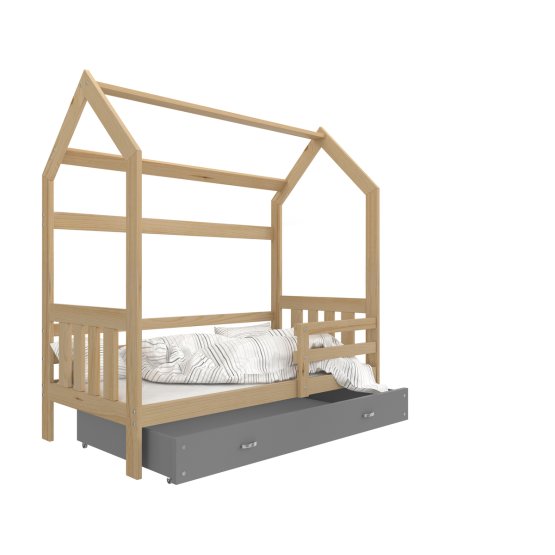 Detská posteľ domček Filip - prírodná-šedá