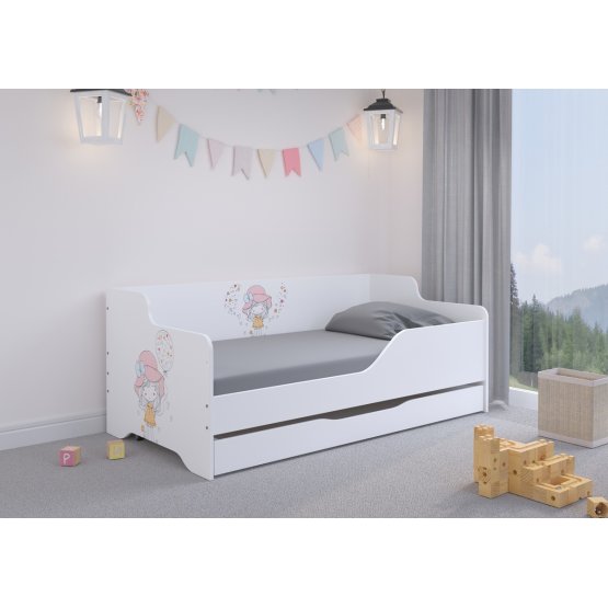 Detská posteľ s chrbtom LILU 160 x 80 cm - Dievčatko s balónikom