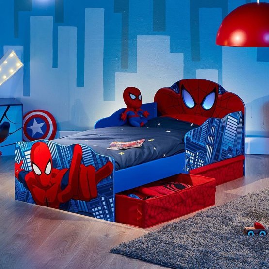 Detská posteľ Spiderman sa svetielkom a úložným priestorom
