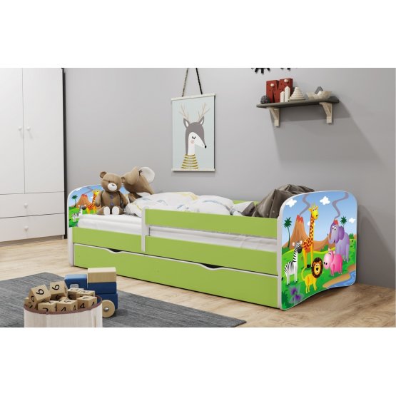 OURBABY detská posteľ so zábranou - safari - zelená