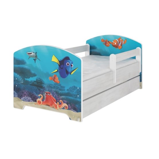 Detská posteľ sa zábranou - Dory a Nemo - dekor nórska borovica
