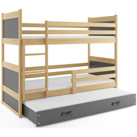 Detská poschodová posteľ s prístelkou Rocky - prírodná-šedá, BMS