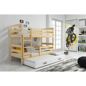 Detská poschodová posteľ s prístelkou Erik - prírodná-biela