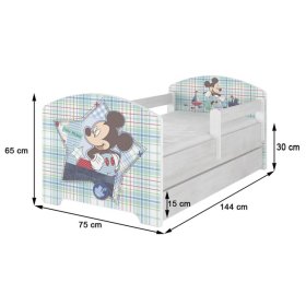 Detská posteľ sa zábranou - Mickey Mouse - dekor nórska borovica