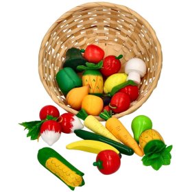 Drevené ovocie a zelenina v košíku 21 ks