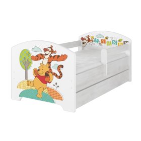 Detská posteľ so zábranou - Medvedík Pú a tiger - dekor nórska borovica, BabyBoo, Winnie the Pooh