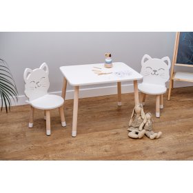 Detský stôl so stoličkami - Mačička - biely