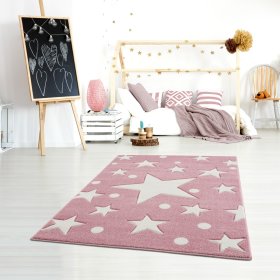 Detský koberec Hviezdy - ružovo-biely, LIVONE