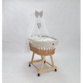 Prútená postieľka s výbavou pre bábätko - Kvety bavlny, Ourbaby®