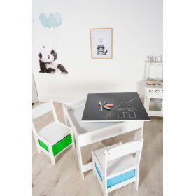 Ourbaby detský stôl so stoličkami s modrým a zeleným boxom, SENDA