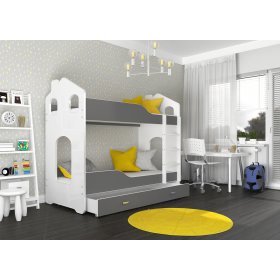 Detská poschodová posteľ Dominik domček - bielo-šedá, AJK meble