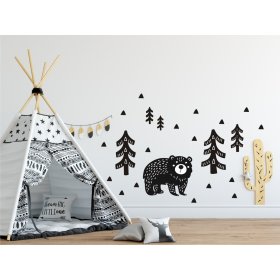 Dekorácia na stenu - medveď v lese - čierna, Mint Kitten
