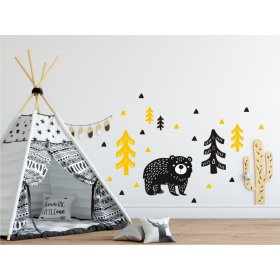 Dekorácia na stenu - medveď v lese - žlto-čierna, Mint Kitten
